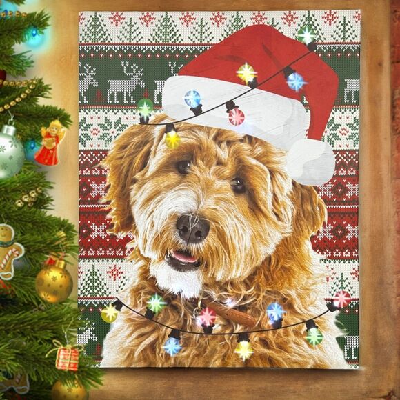LED Christmas Dog Labradoodle Light-Up Canvas Picture Wall Art Decor 15x19" - Picture 12 of 13